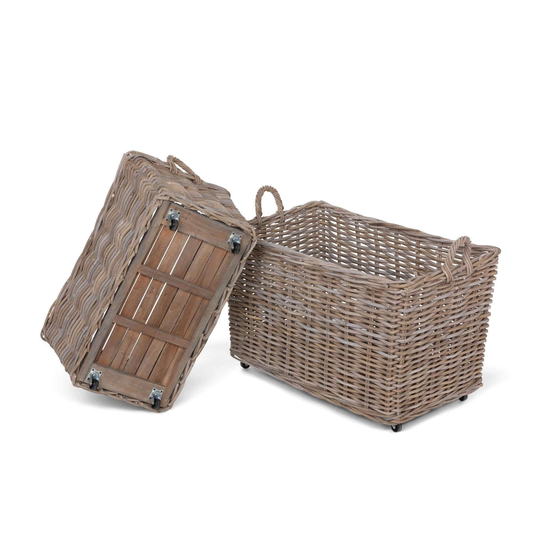 Rattan Woven Storage Baskets, 37"L & 32"S w/ Casters