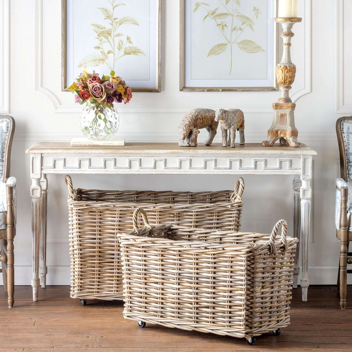 Rattan Woven Storage Baskets, 37"L & 32"S w/ Casters