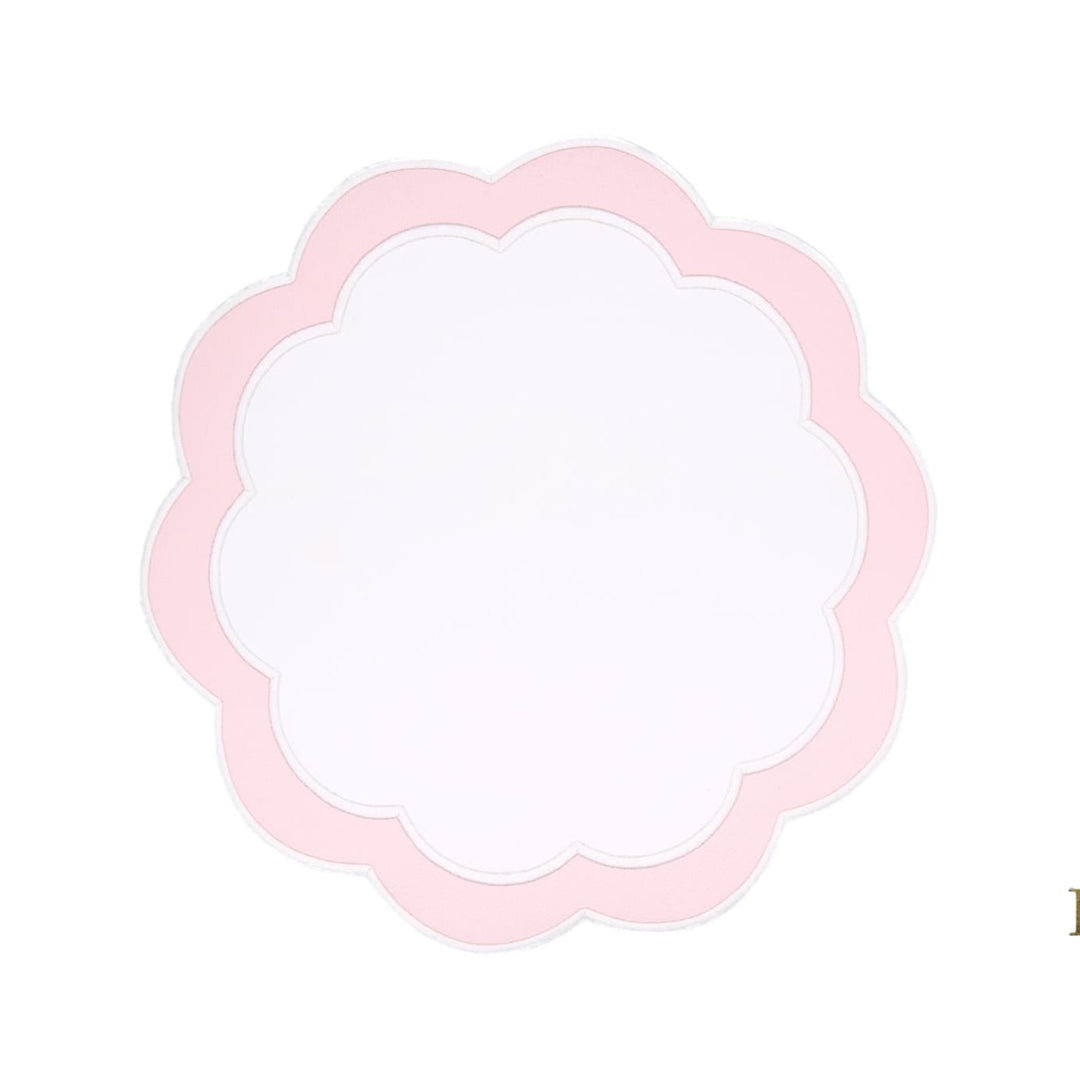 SERENITY WHITE & PINK SCALLOPED FAUX LEATHER PLACEMAT (Set Of 4)