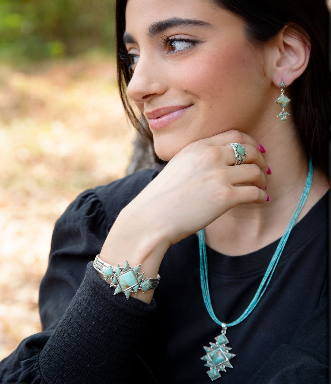 Sharp Blue Turquoise and Sterling Silver Cuff Bracelet