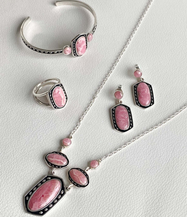 Shielded Pink Rhodonite and Sterling Silver Ring