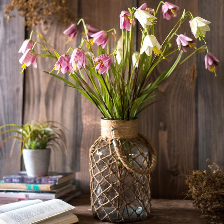 Faux Silk Fritillaries Lily Flower Stem in Pink or Purple 26" Tall