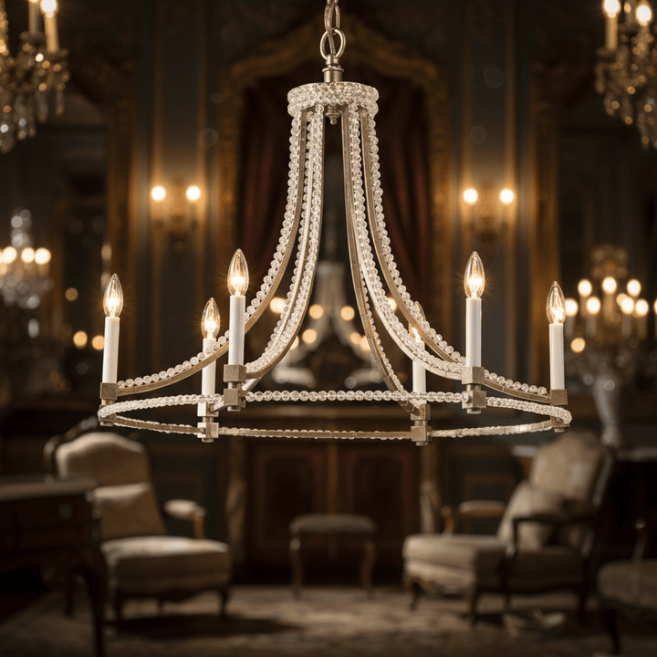 Antique Silver Leaf Italian Chandelier with Glass Beads