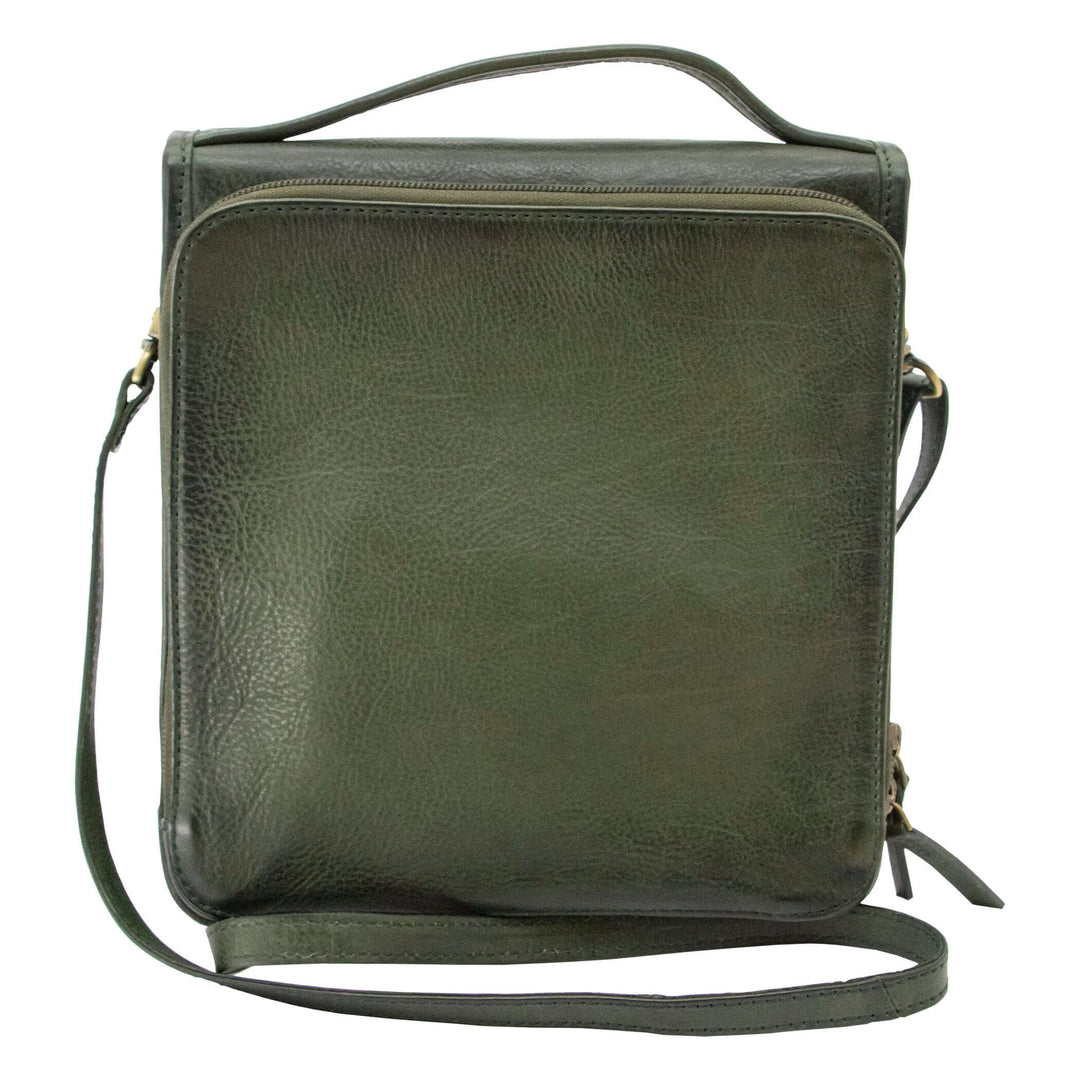 Smith & Wesson Vintage Crossbody Concealed Carry Purse in green leather, featuring a structured silhouette with nickel-plated hardware.