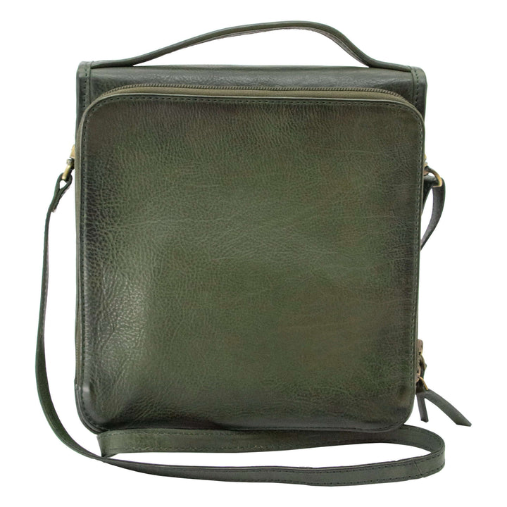 Smith & Wesson Vintage Crossbody Concealed Carry Purse in green leather, featuring a structured silhouette with nickel-plated hardware.