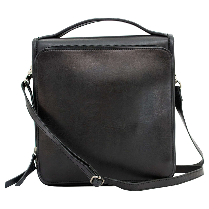 Smith & Wesson Vintage Crossbody Concealed Carry Purse in black leather with structured silhouette and nickel-plated hardware.