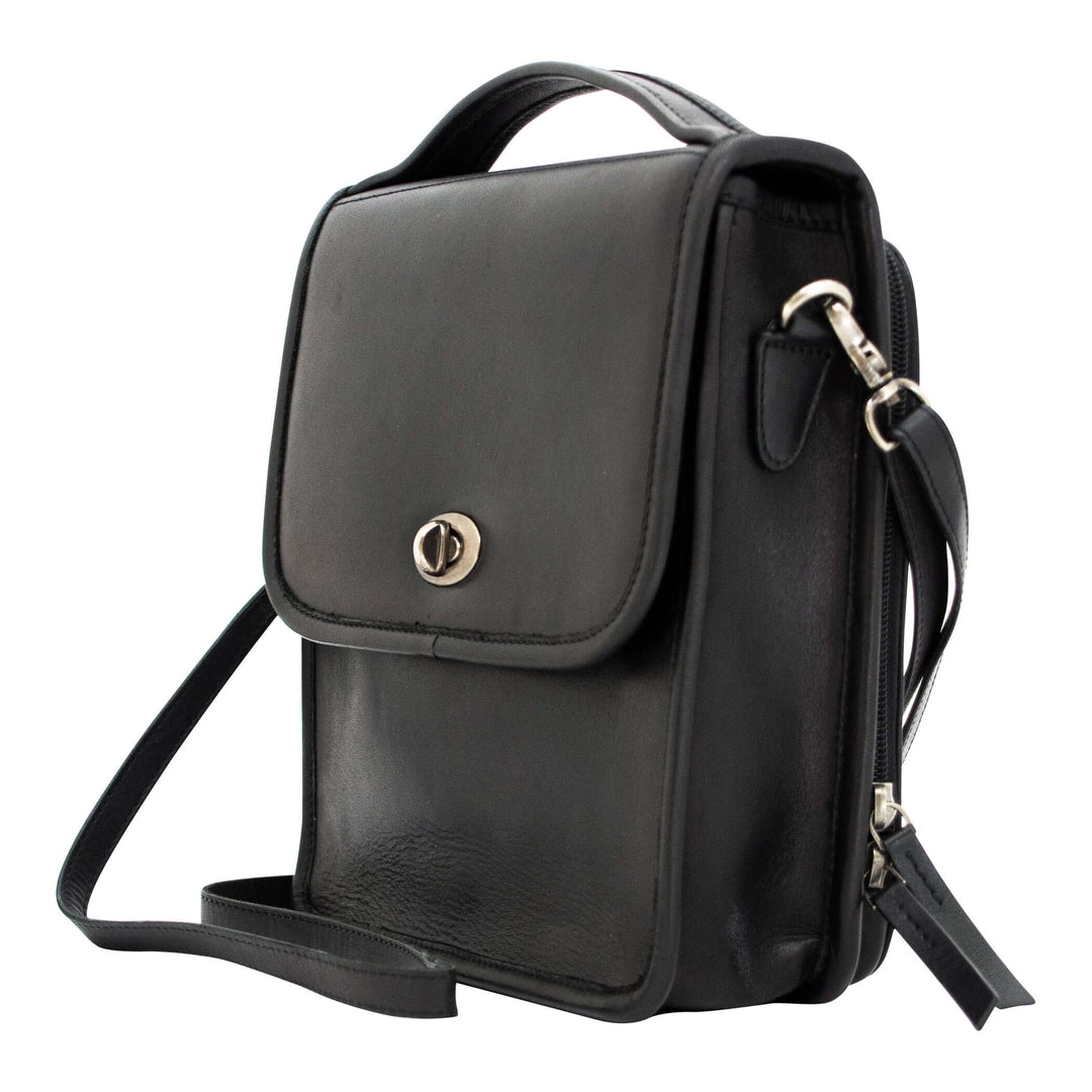 Smith & Wesson Vintage Crossbody Concealed Carry Purse in black leather with nickel-plated hardware