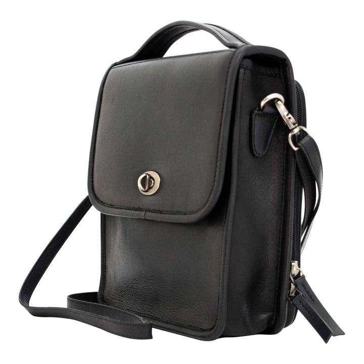 Smith & Wesson Vintage Crossbody Concealed Carry Purse in black leather with nickel-plated hardware