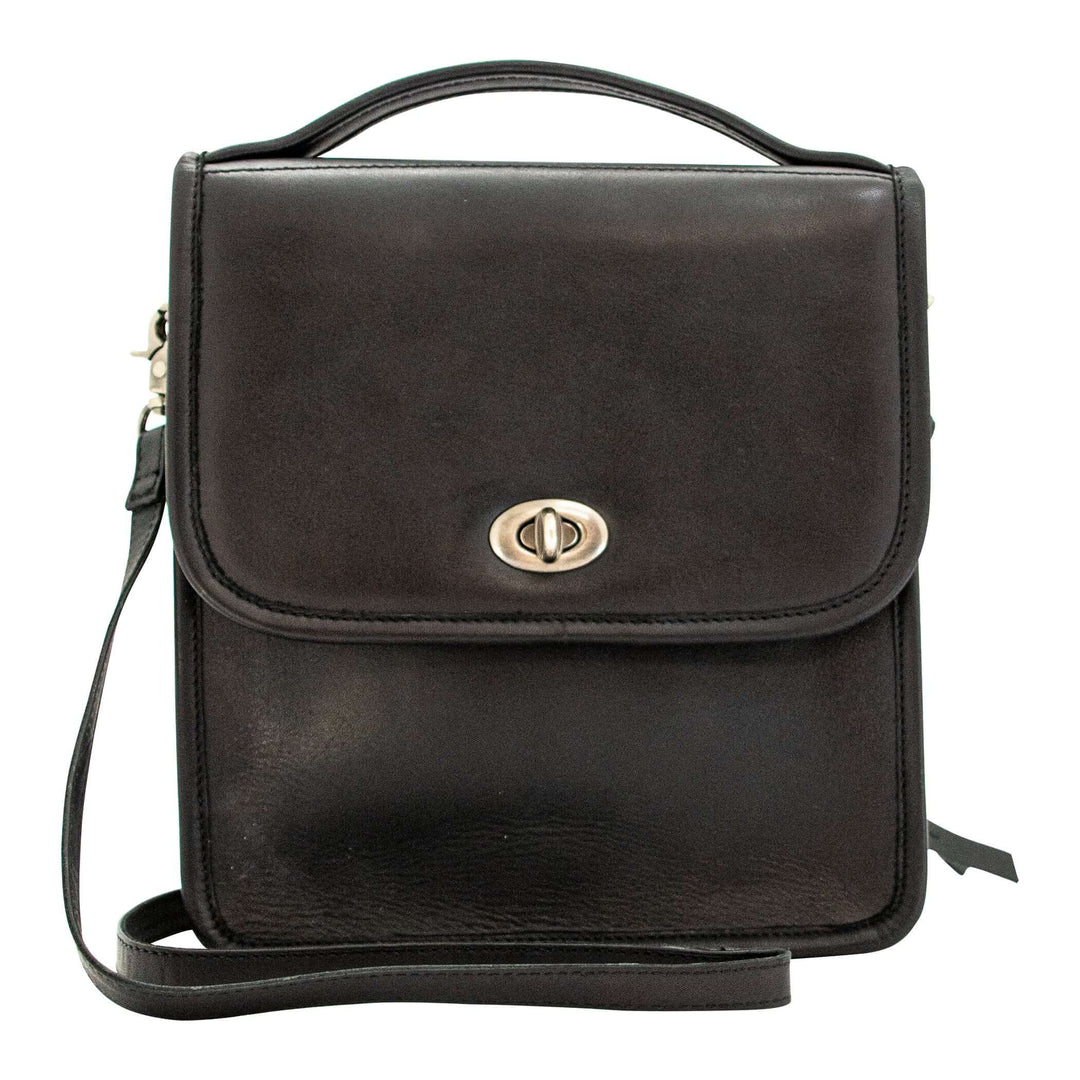 Smith & Wesson Vintage Crossbody Concealed Carry Purse in black leather with nickel hardware.