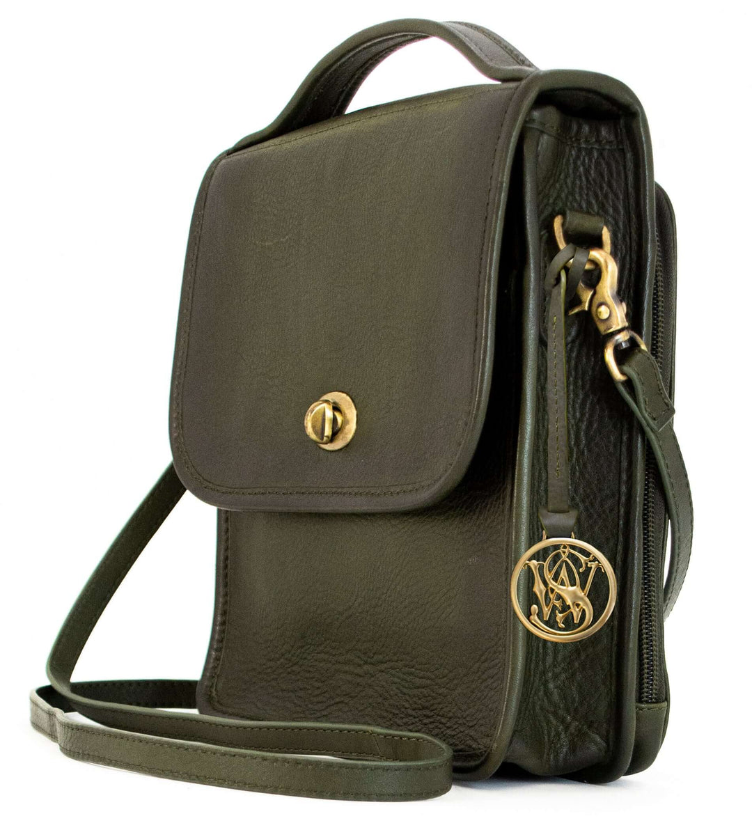 Smith & Wesson Vintage Crossbody Concealed Carry Purse in leather with nickel-plated hardware viewed from side