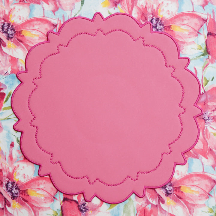 SOLSTICE PINK SCALLOPED FAUX LEATHER PLACEMAT (Set Of 4)