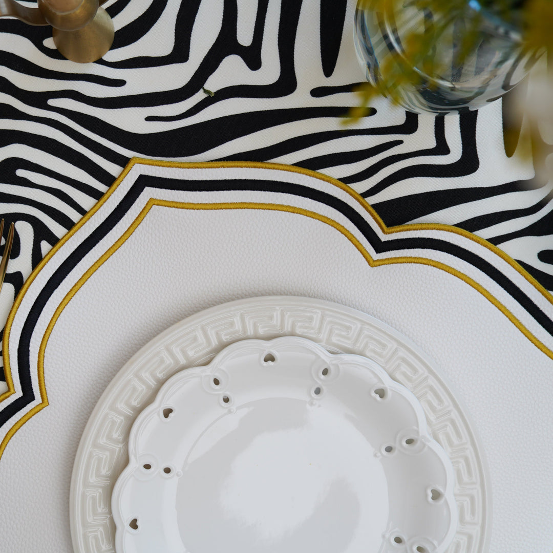 ZEAL WHITE BLACK & GOLD FAUX LEATHER PLACEMAT (Set Of 4)