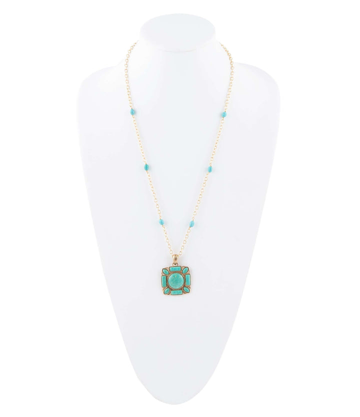 Squared Up Green Turquoise Pendant Necklace