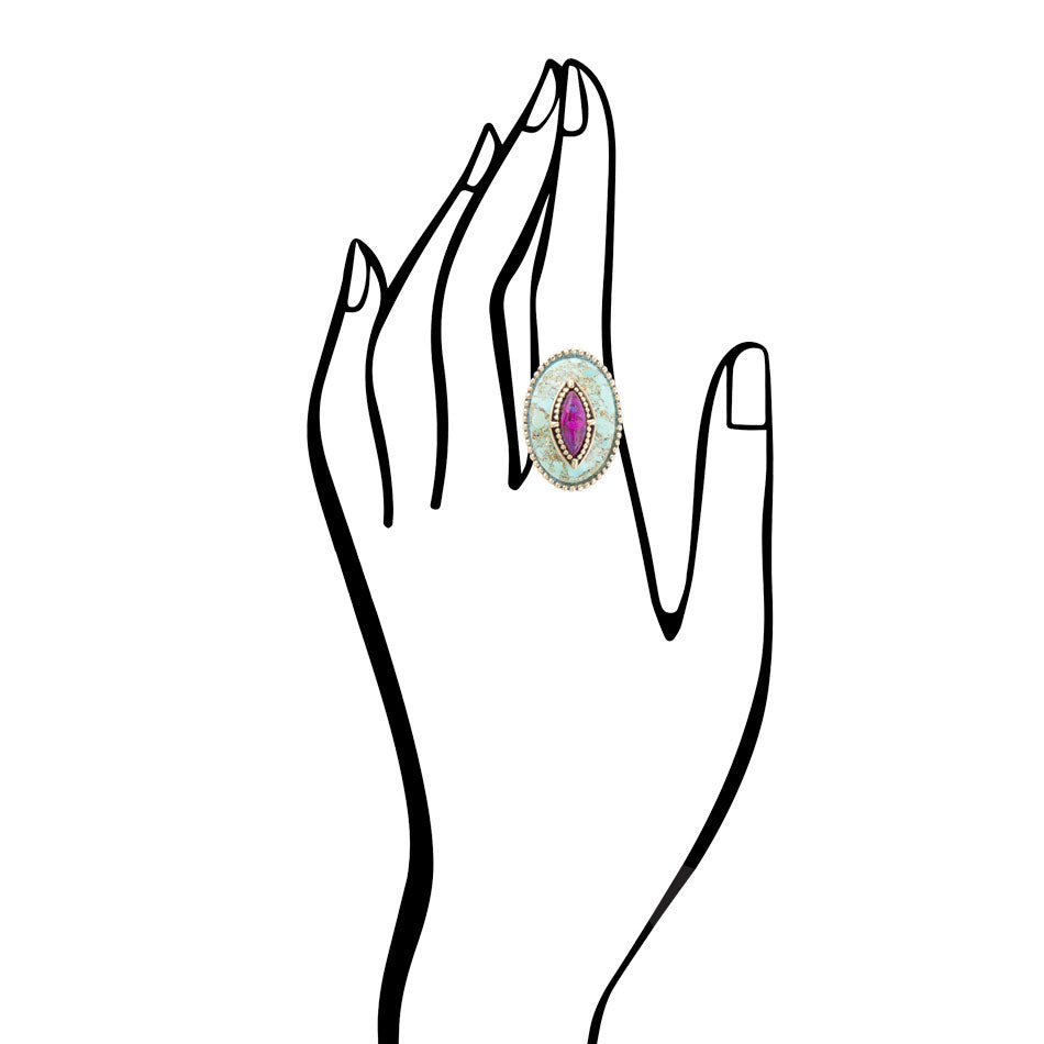 Stacked Stone Blue and Purple Turquoise Golden Ring