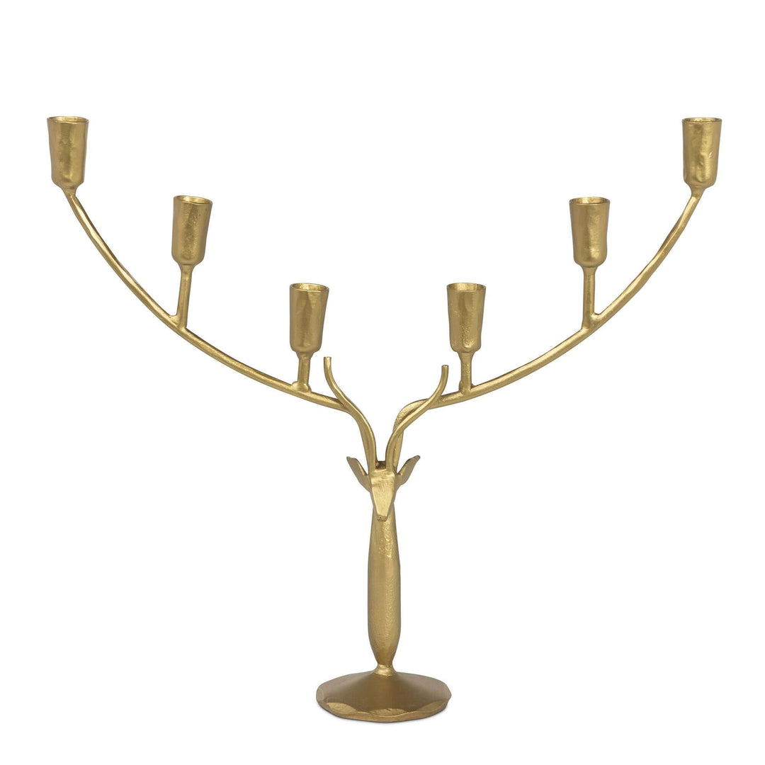 Stag Antler Candelabra in Antiqued Gold Iron, Large, alternate view