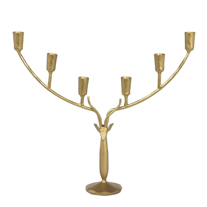 Stag Antler Candelabra in Antiqued Gold Iron, Large, alternate view