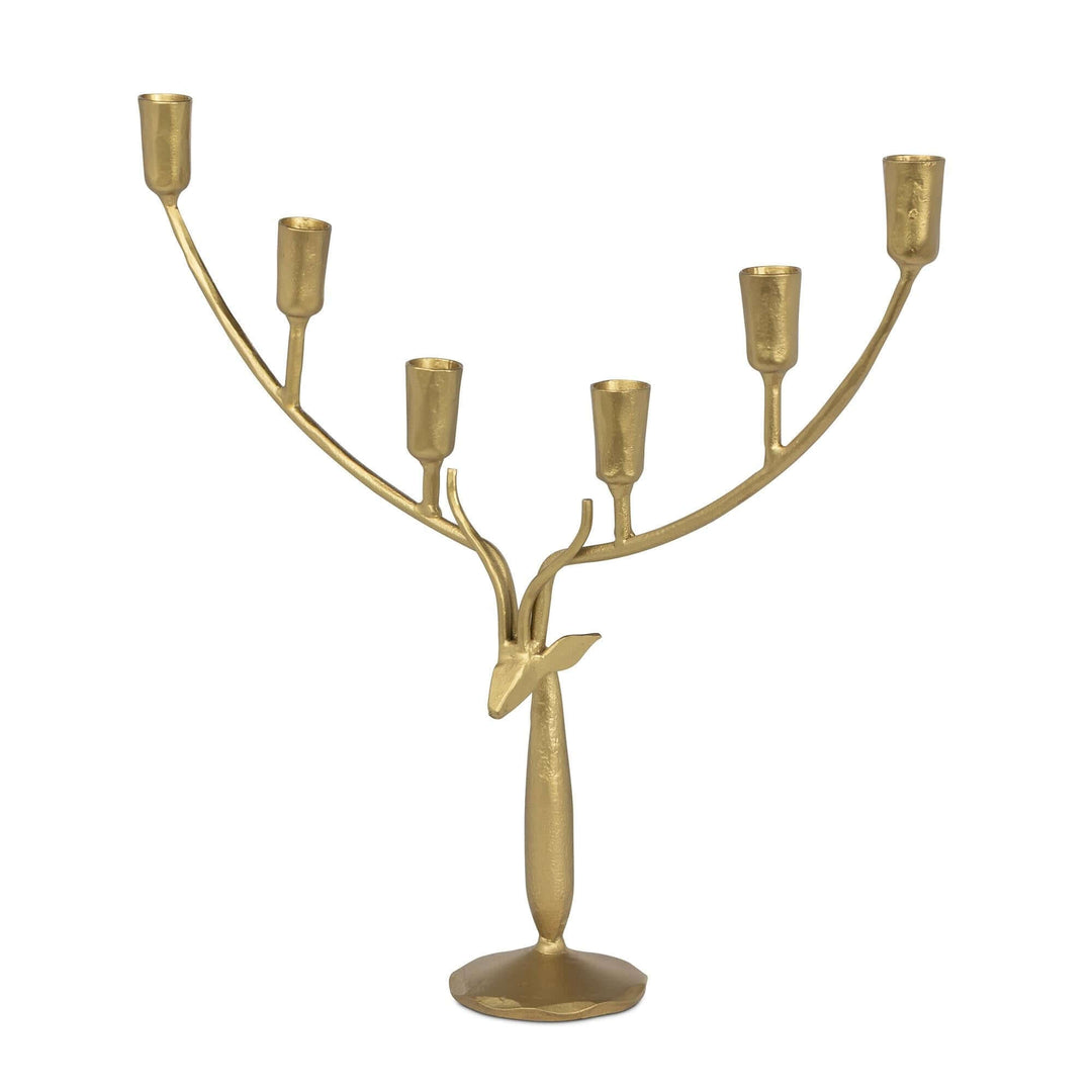 Stag Antler Candelabra in Antiqued Gold Iron, Large