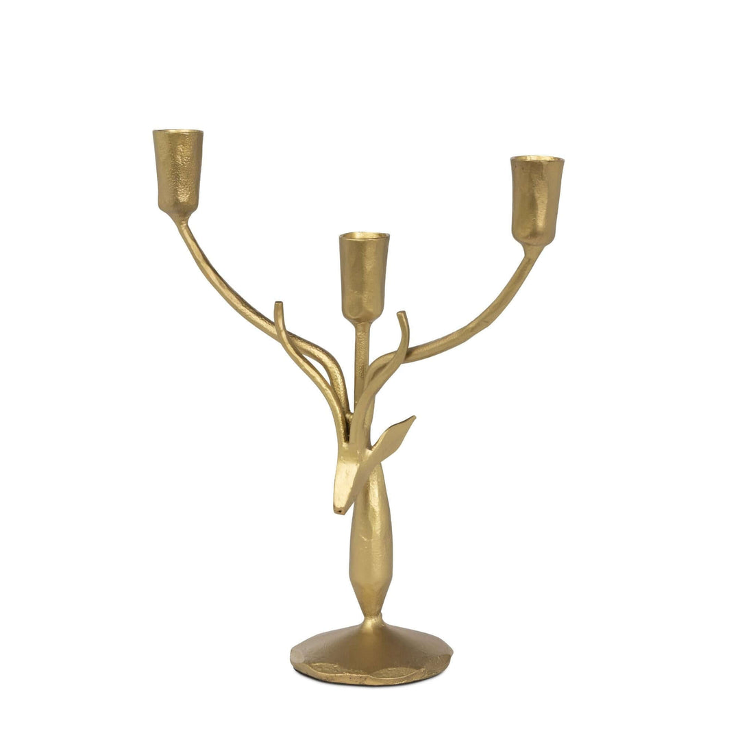 Stag Antler Candelabra in Antiqued Gold Iron, Small
