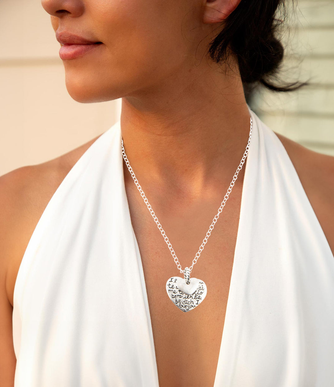 Sterling Silver Engraved Heart Pendant Neckalce