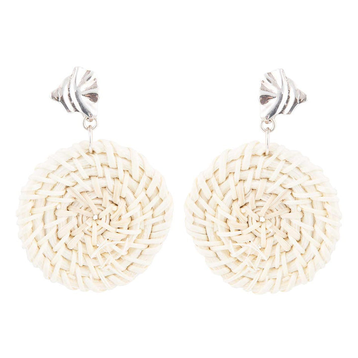 Sterling Silver Tan Rattan Statement Earrings