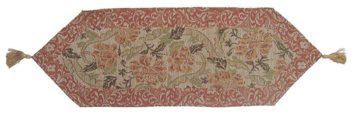DaDa Bedding Floral Nature Garden Beige Orange Spices Tapestry Table Runner (10072) with tassels and floral design.