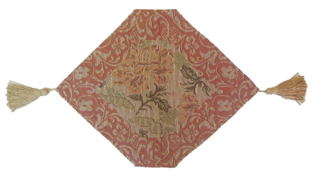 DaDa Bedding Floral Nature Garden Beige Orange Spices Tapestry Table Runner (10072) with golden tassels