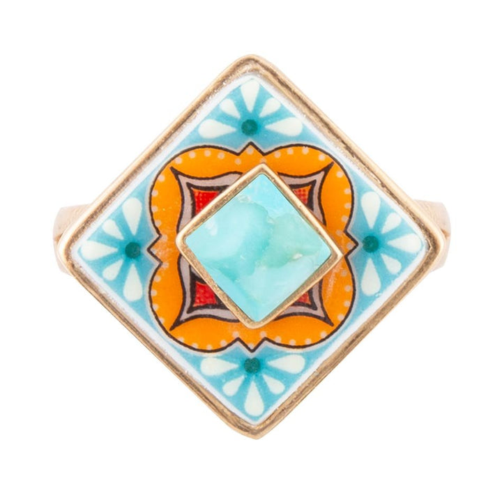 Talavera Tile Blue Turquoise Golden Ring