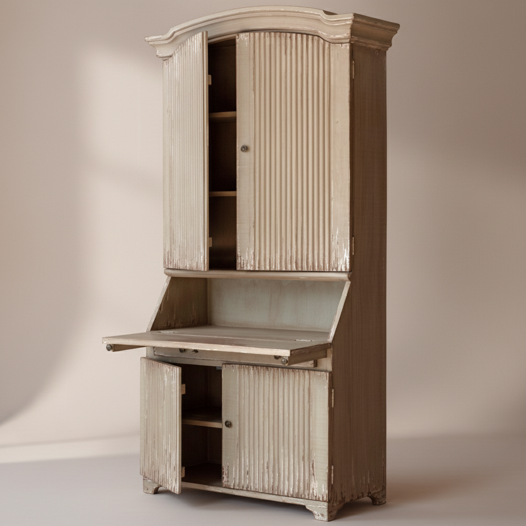 Tall Reclaimed Wood Secretary Cabinet with rustic European elegance and elongated silhouette.