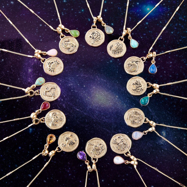 Taurus - Zodiac Green Malachite Golden Charm Necklace