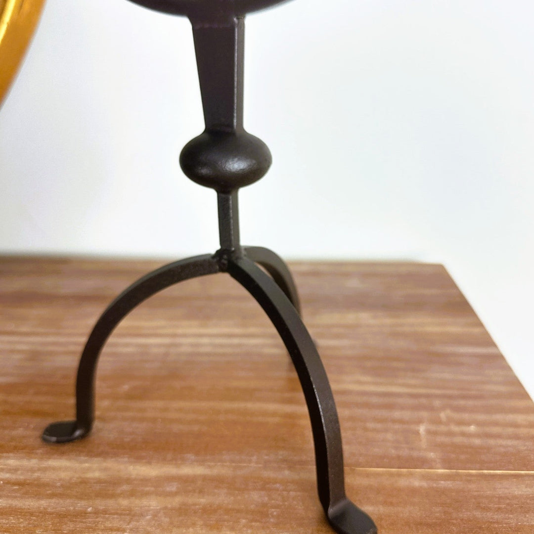 Tripod base detail of Three-Arm Iron Candelabra with Rustic Finish