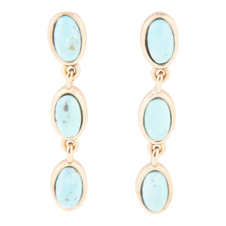 Three Times the Blue Turquoise Golden Drop Earrings