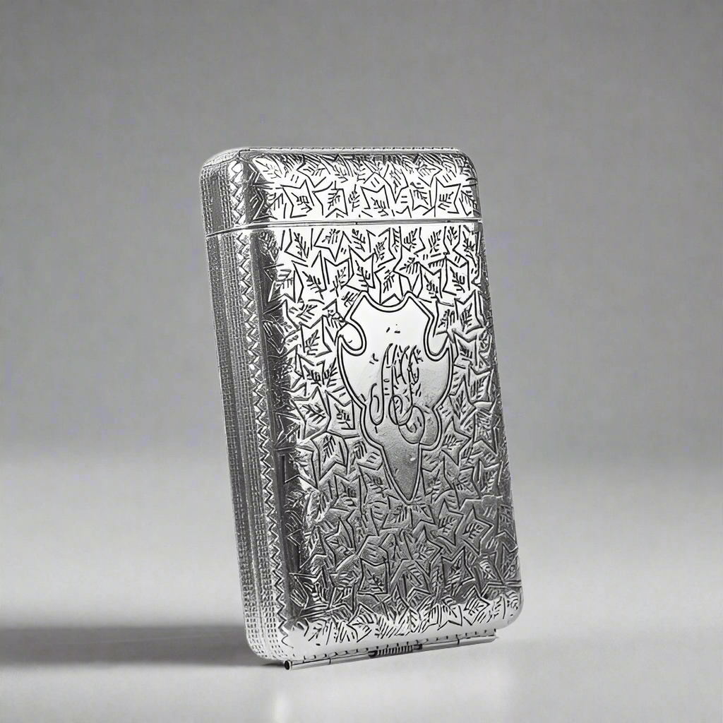 Vintage 1920s Cigarette Case with etched metal design showcasing Roaring Twenties elegance, featuring a spring-loaded hinge.