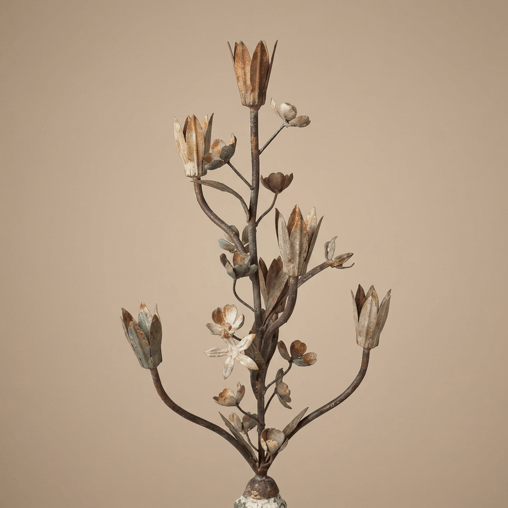 Close view of the Tulip Bouquet Candelabra's branching stems, blossoms and tulip-shaped candle cups