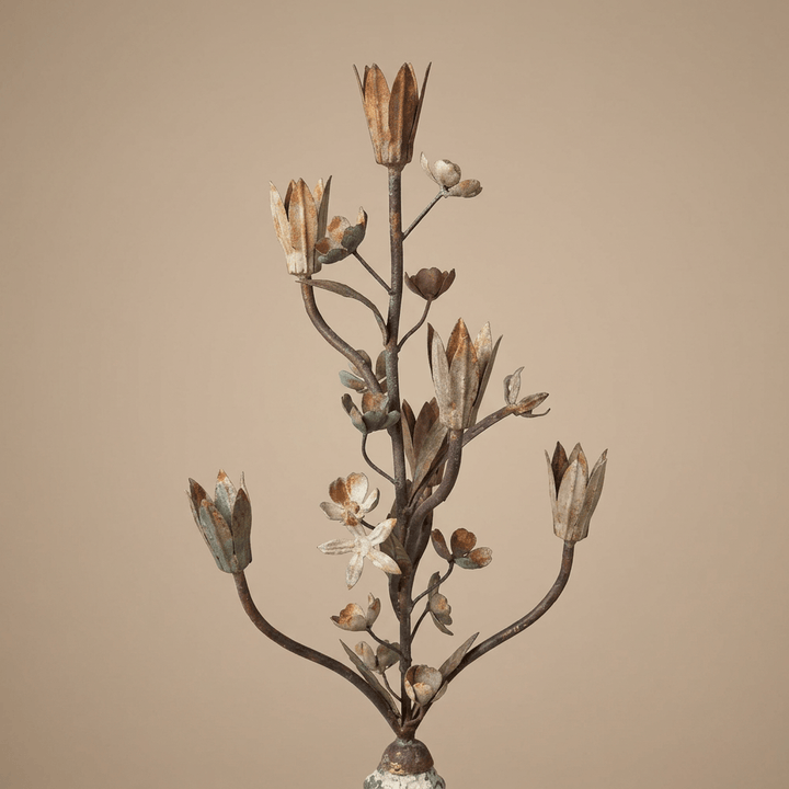 Close view of the Tulip Bouquet Candelabra's branching stems, blossoms and tulip-shaped candle cups