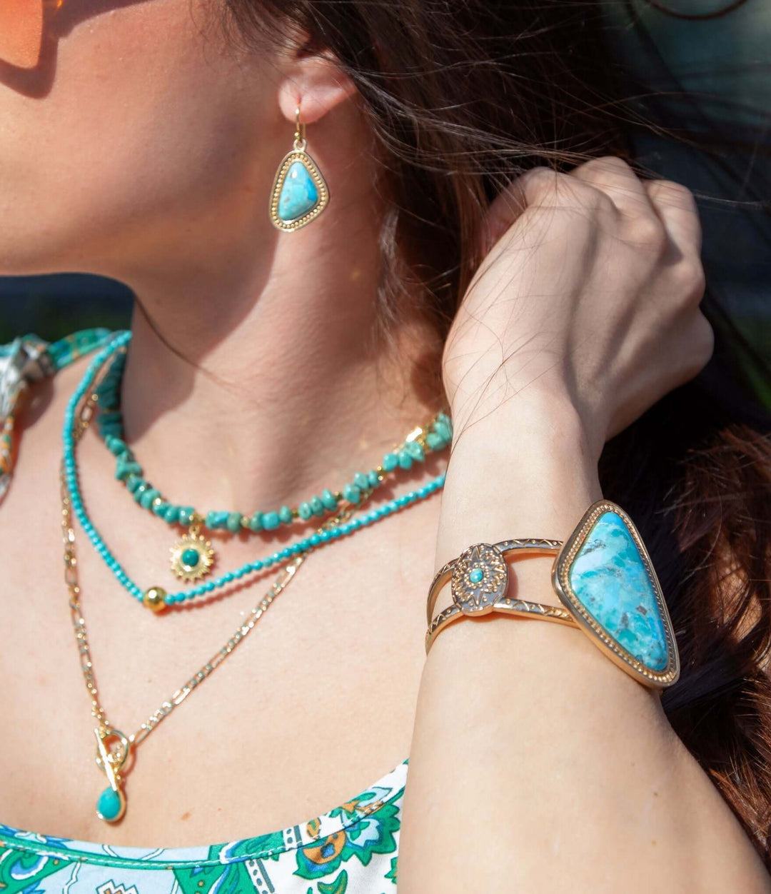 Tulum Blue Turquoise Golden Cuff Bracelet