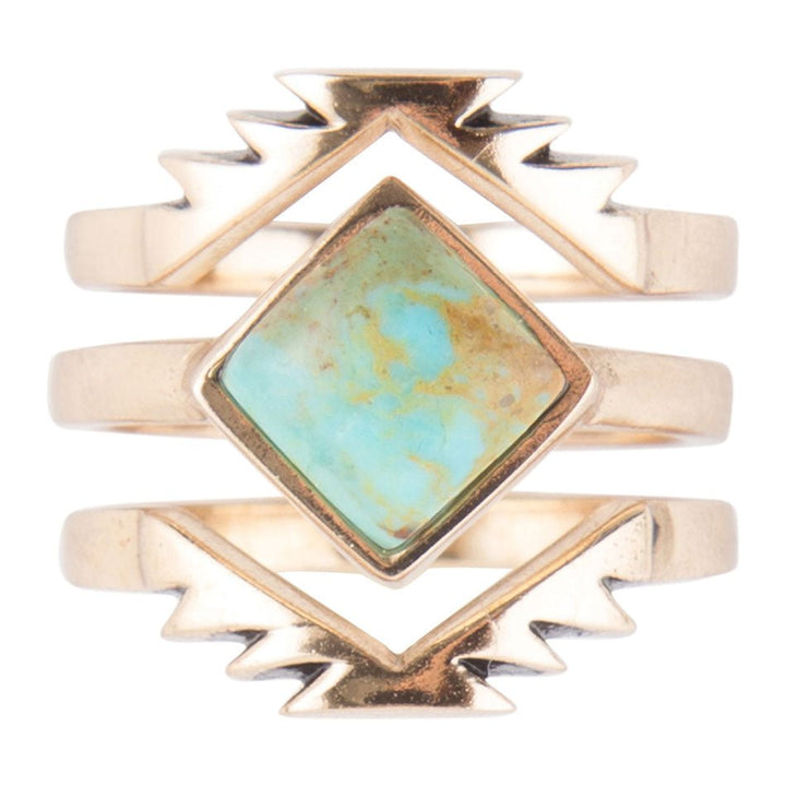 Aztec Blue Turquoise Golden Ring Set