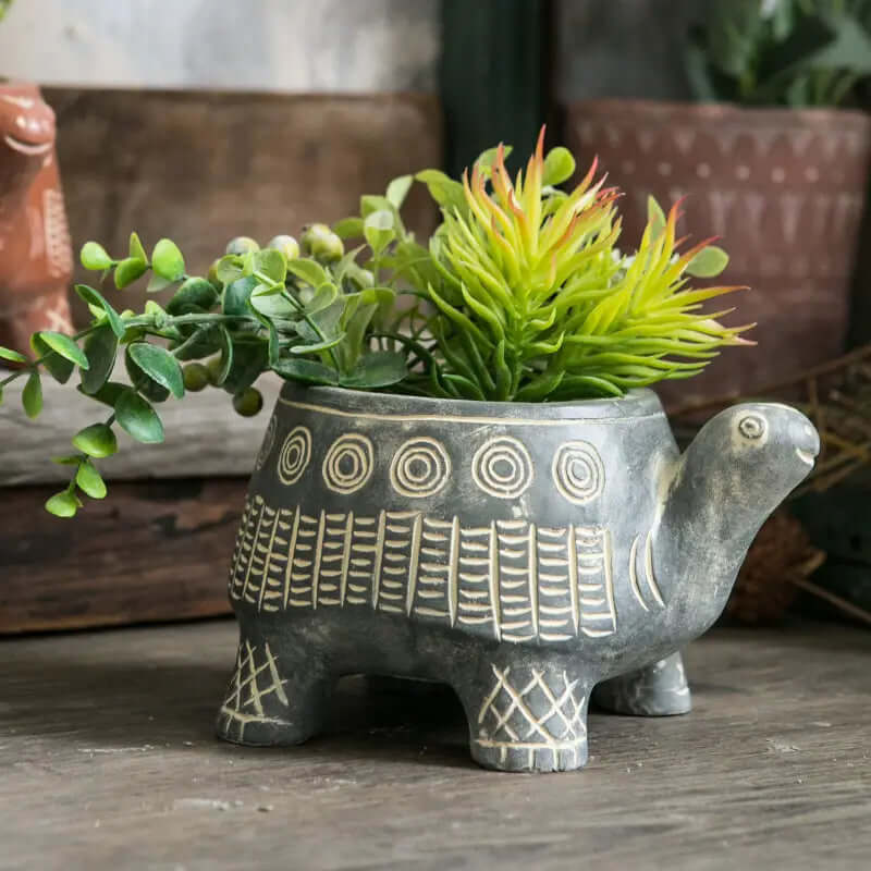 CEMENT CYAN TURTLE PLANTER