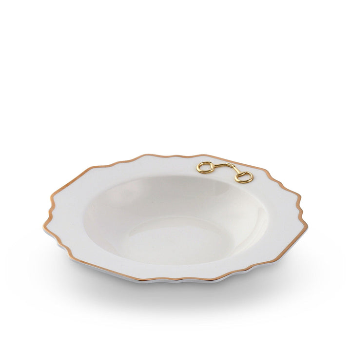 Gold Bit Bone China Scallop Soup Plate Gold Rim