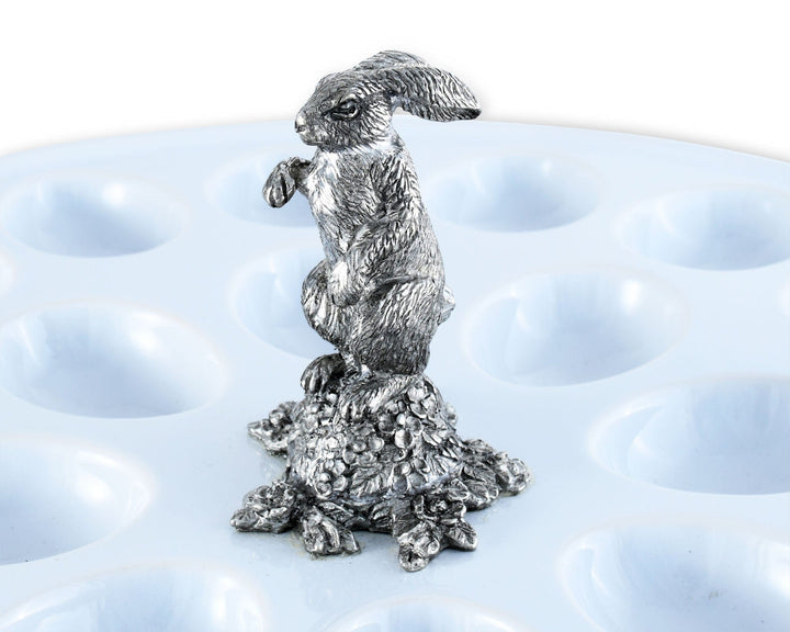 Deviled Egg Tray with Pewter Standing Rabbit