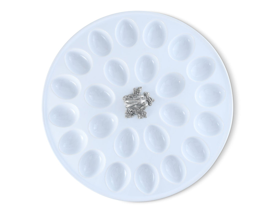 Deviled Egg Tray with Pewter Standing Rabbit