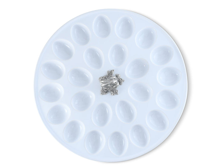 Deviled Egg Tray with Pewter Standing Rabbit