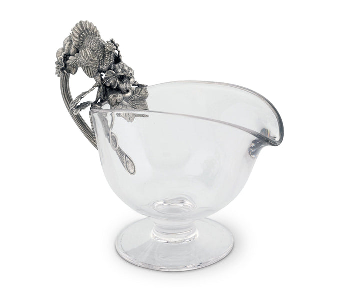 Hand Blown Glass Gravy Boat Pewter Harvest Turkey