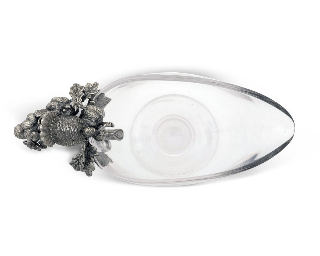 Hand Blown Glass Gravy Boat Pewter Harvest Turkey
