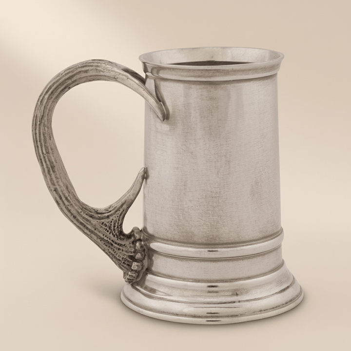 Vintage Pewter Tankard with Stag Antler Handle