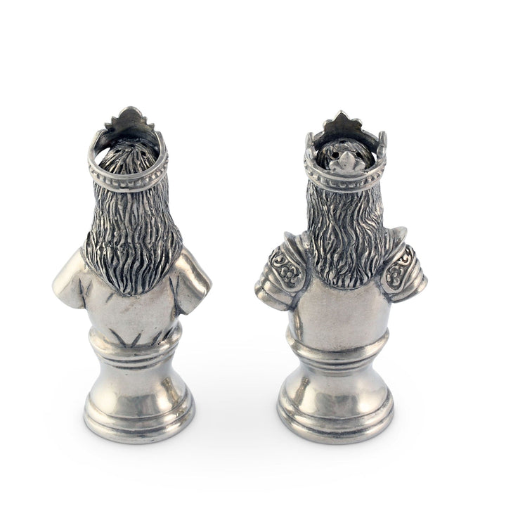 Silver king and qaueen d salt and pepper shakers on a white background