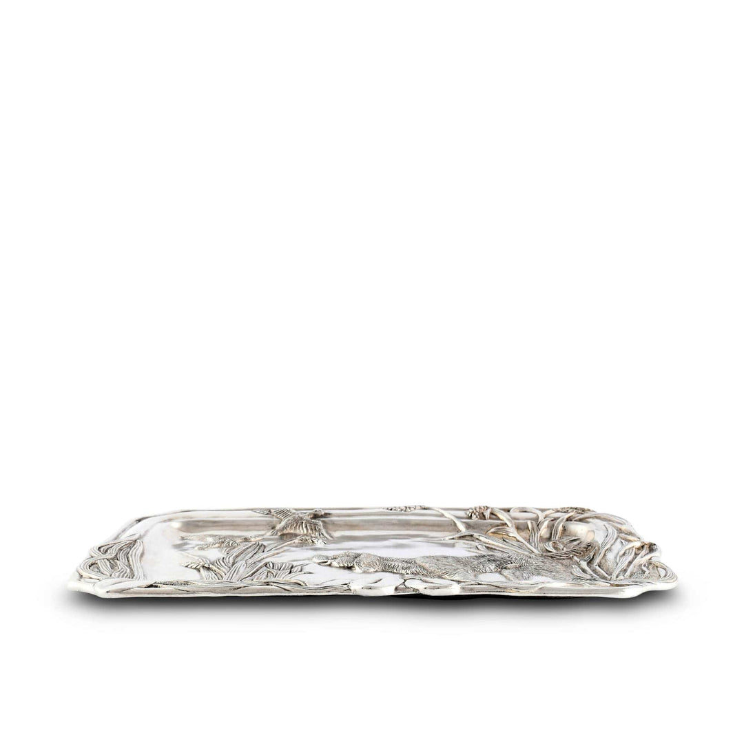Silver decorative tray on a white background
