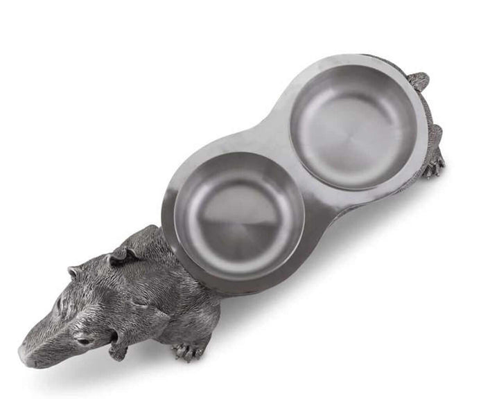Handcrafted Luxury Pewter Dachshund Feeding Bowl Station