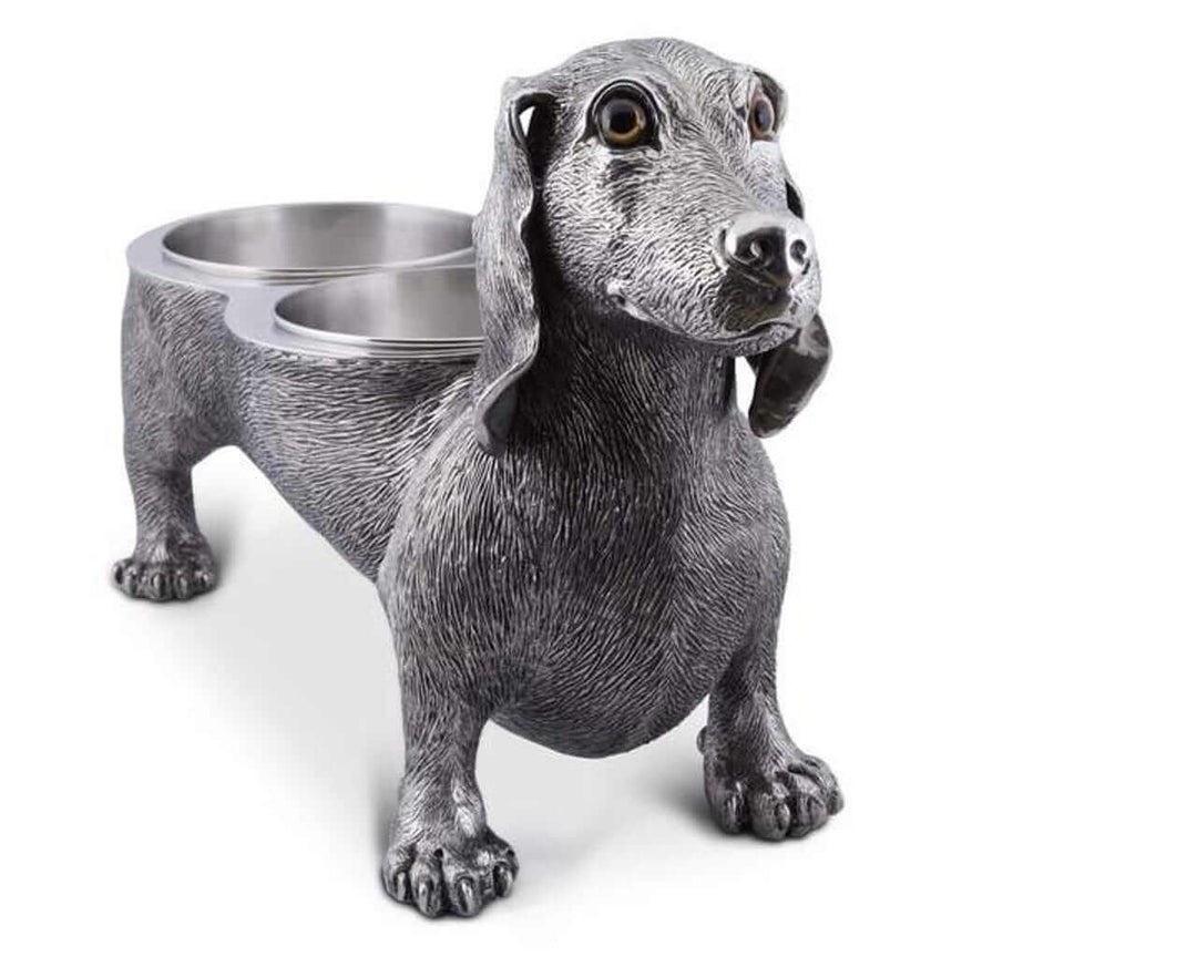 Handcrafted Luxury Pewter Dachshund Feeding Bowl Station