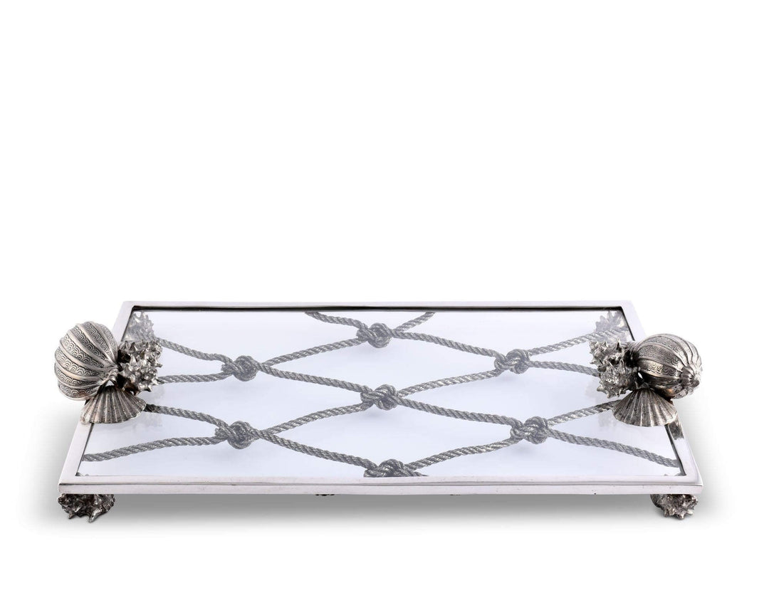 Decorative tray with shell and rope design on a white background