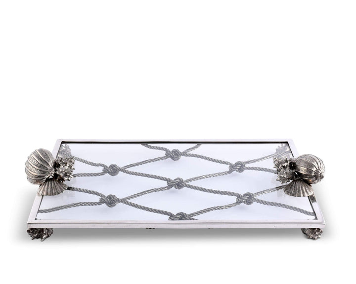 Decorative tray with shell and rope design on a white background